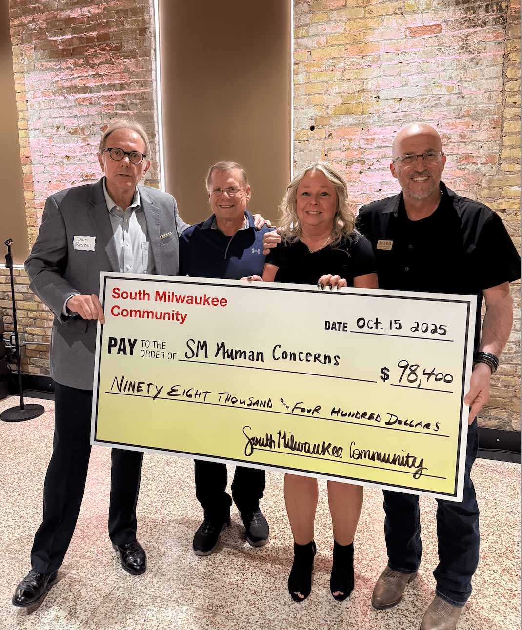 Human Concerns fundraiser check